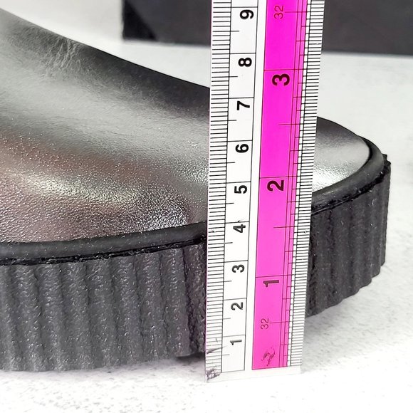 $460 NWT Pinko Silver‎ Chunky Platform Shoes 9 Metallic Ruffle Leather Loafer - Picture 5 of 15